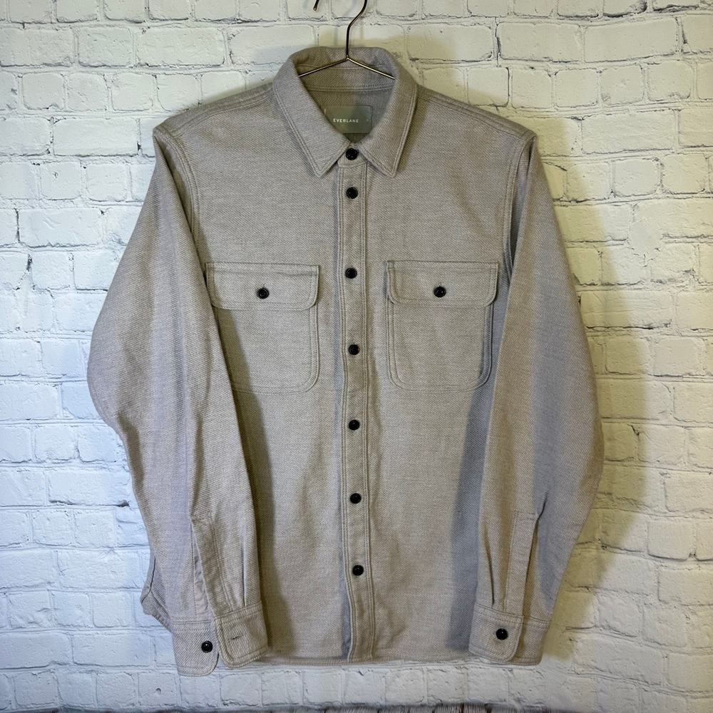 Everlane Mens Heavyweight Cotton Overshirt Oatmeal Heather Twill Shacket Small